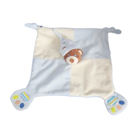 Doudou plat ours marron bleu GIPSY 2 noeuds (7101)