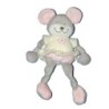 Doudou SOURIS rose gris blanc - Fleur brodée - NICOTOY - H 25 cm (11929)