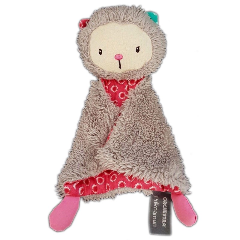 Doudou plat chat ours gris rose Orchestra Premaman (20776)