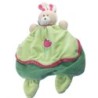 Doudou plat Lapin vert tulipe rose Ajena César France (17391)