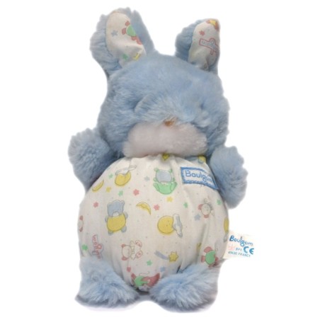 Peluche lapin bleu Boulgom 22 cm Grelot corps tissu Imprimé nounours (17820)