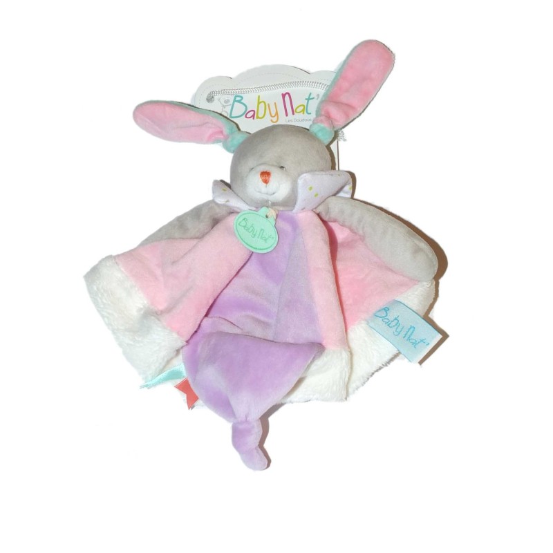 Doudou plat Lapin Les Touptis rose mauve Baby Nat (26739)