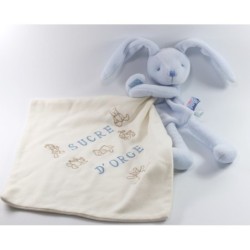 Doudou Lapin bleu Mouchoir blanc Sucre d'Orge (18252)