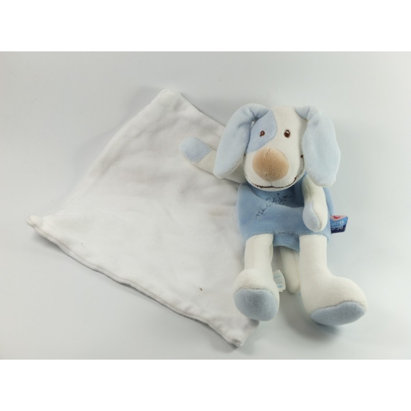 Doudou chien bleu Cajou Mouchoir blanc Sucre d Orge (18253)