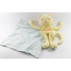 Doudou Chat Tigre jaune Cajou Mouchoir bleu Sucre d'Orge (18254)