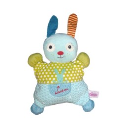Doudou semi plat coussin LAPIN bleu Vert - POMMETTE (9190)