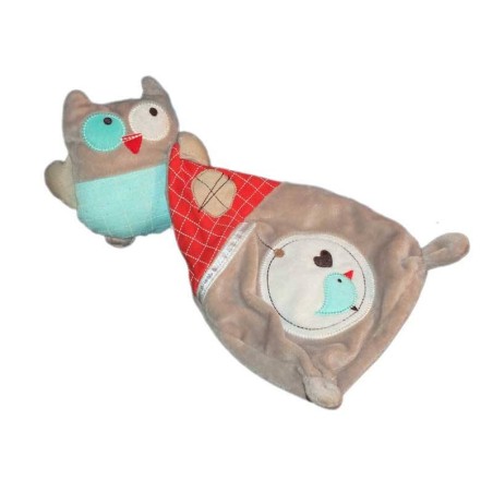 Doudou Hibou gris Chouette Oiseau Mouchoir POMMETTE (14720)
