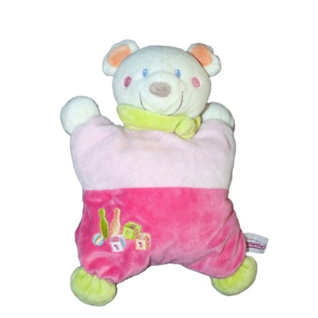 Doudou semi plat coussin OURS rose Quilles Dés - POMMETTE  (13007)