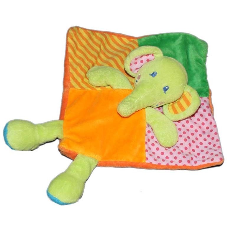 doudou-plat-elephant-orange-vert-rose-rayures-jaunes-casino (15187)