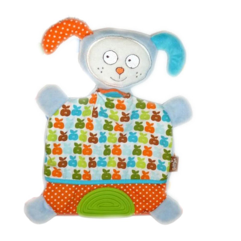 Doudou Chien Lapin bleu orange BABYSUN Motif pommes (17090)