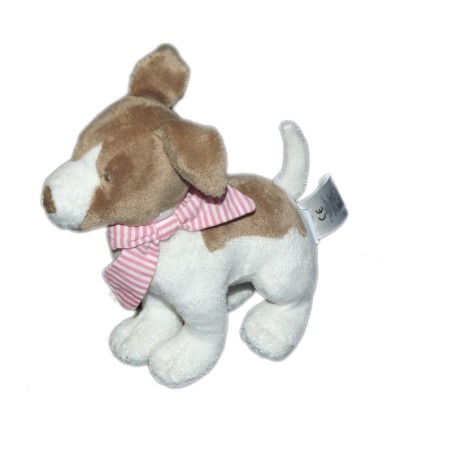 Doudou Chien blanc beige gris marron JACADI Paris H 20 x L 15 cm (12865)