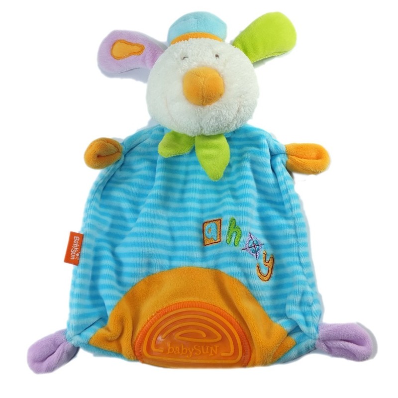 Doudou plat Lapin chien bleu vert orange Babysun Ahoy (17375)