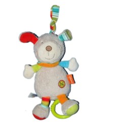 Doudou  Peluche musicale - LAPIN Chien - Gris rayures - BABYSUN - H 18 cm (11238)