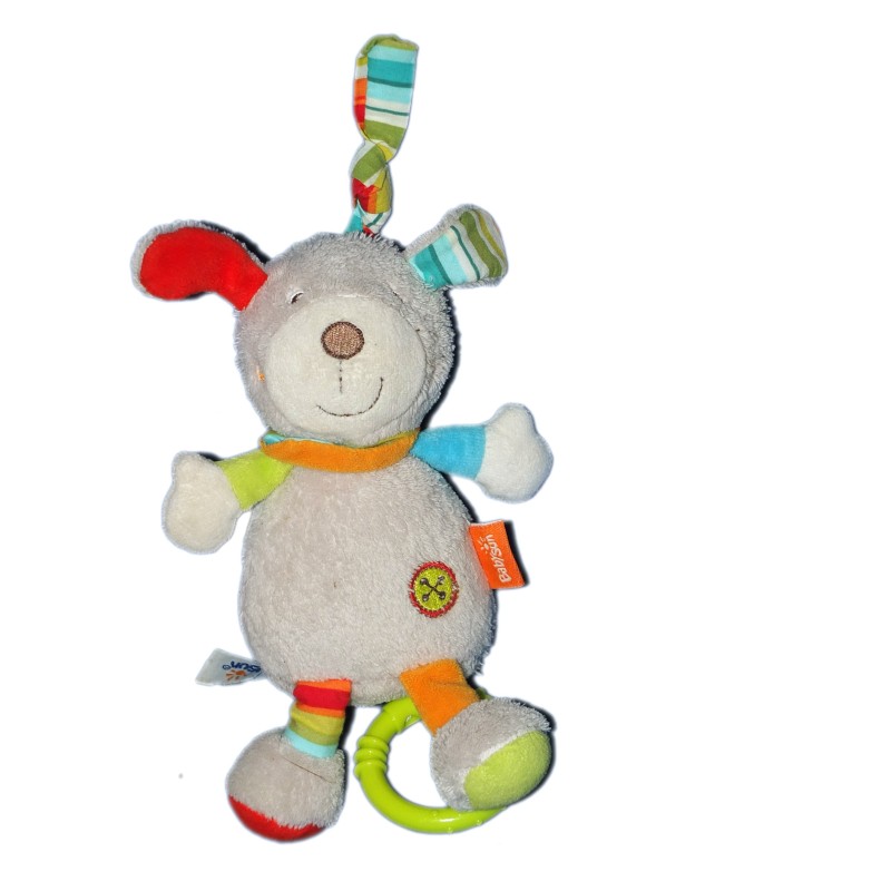 Doudou  Peluche musicale - LAPIN Chien - Gris rayures - BABYSUN - H 18 cm (11238)
