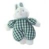 Peluche doudou Lapin blanc vert carreaux Nounours Grelot 28 cm (26035)