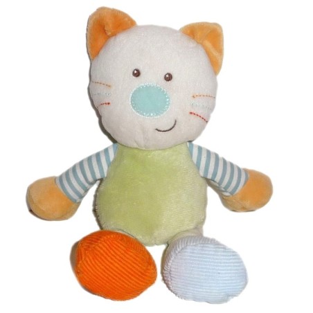 Doudou chat vert jaune orange bleu Bebe Reve Casino 25 cm (21890)