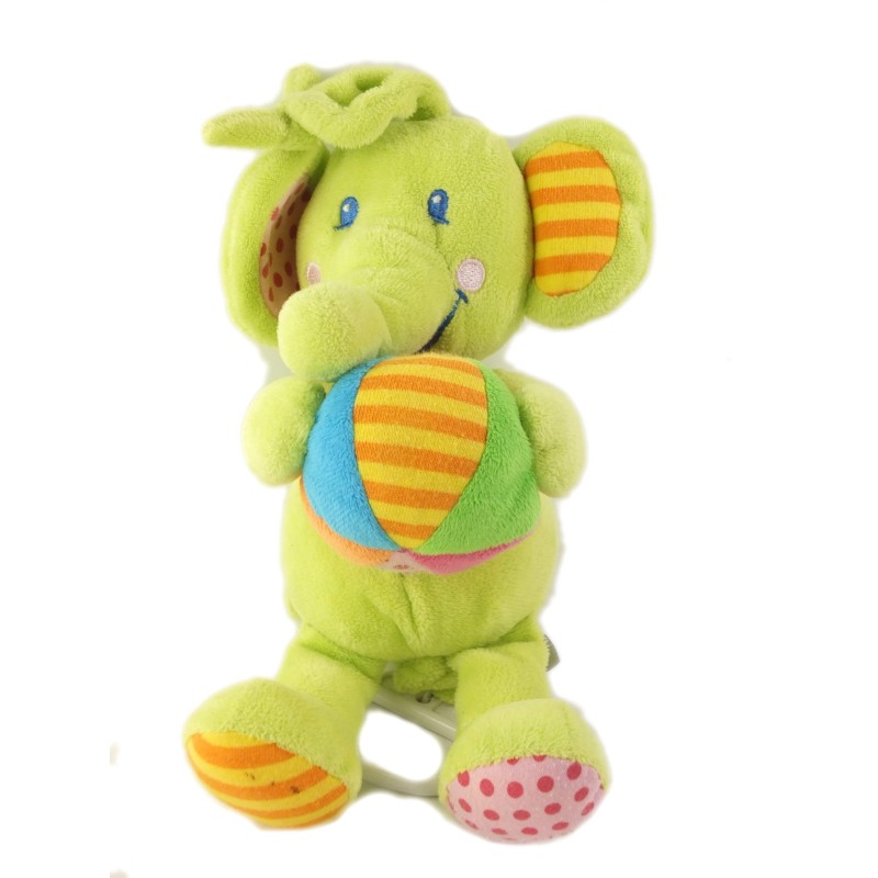 Peluche Musicale Doudou Elephant vert Ballon 25 cm CASINO (25307)