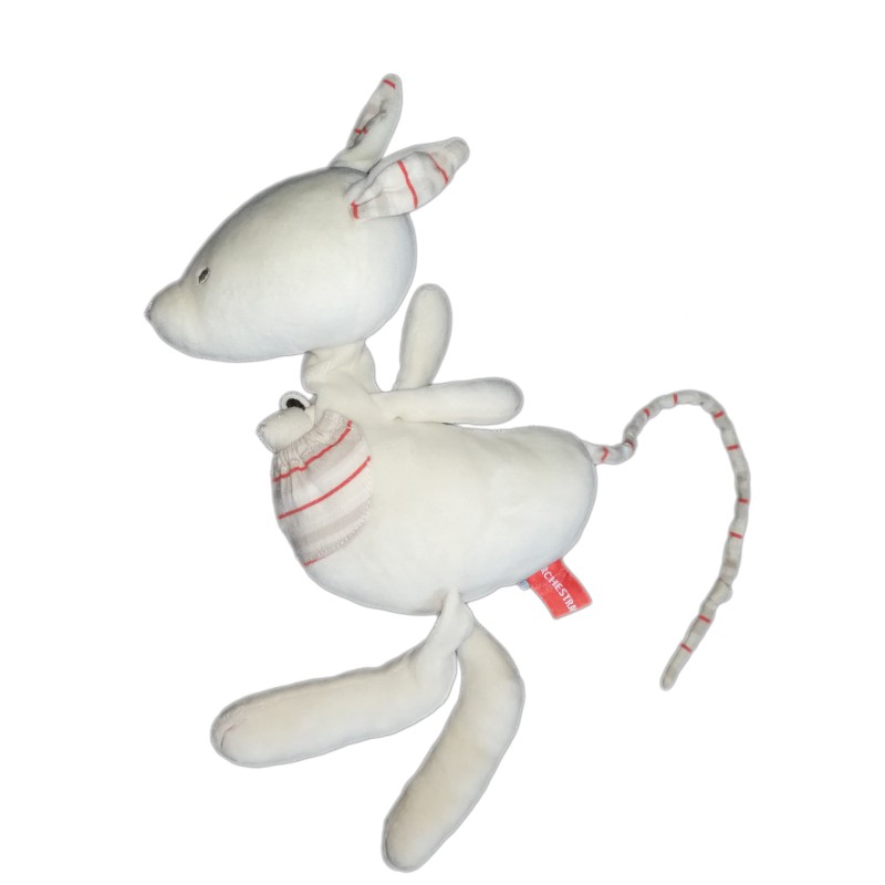 Doudou Kangourou Orchestra 32 cm blanc orange poche bebe (20881)