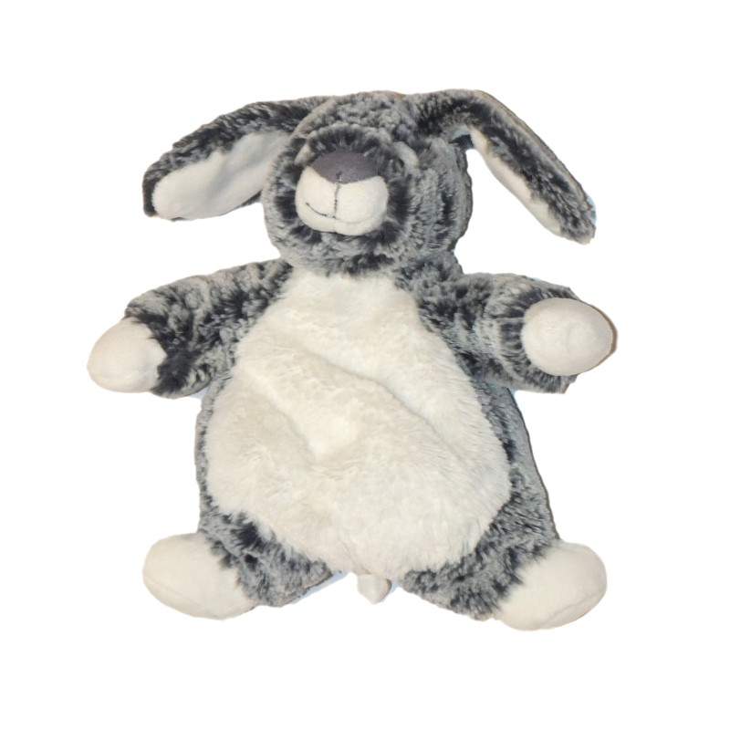 Doudou Lapin blanc gris chiné Casino 22 cm Bébérêve (27380)