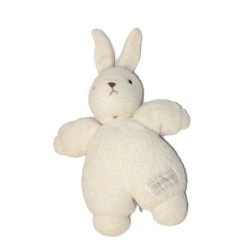 Doudou Lapin blanc marron Nounours 28 cm Vintage (27547)