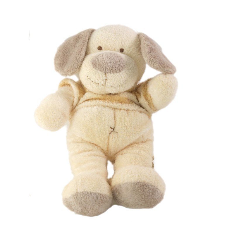 Doudou peluche chien ecru blanc creme beige rayures gris KIABI 26 cm (26310)
