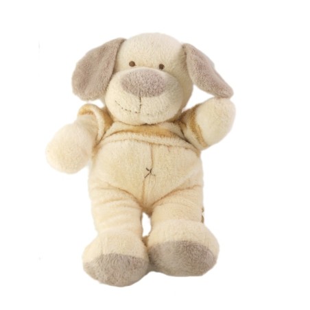 Doudou peluche chien ecru blanc creme beige rayures gris KIABI 26 cm (26310)
