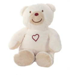 Doudou peluche Ours blanc beige coeur Kiabi 30 cm (26309)