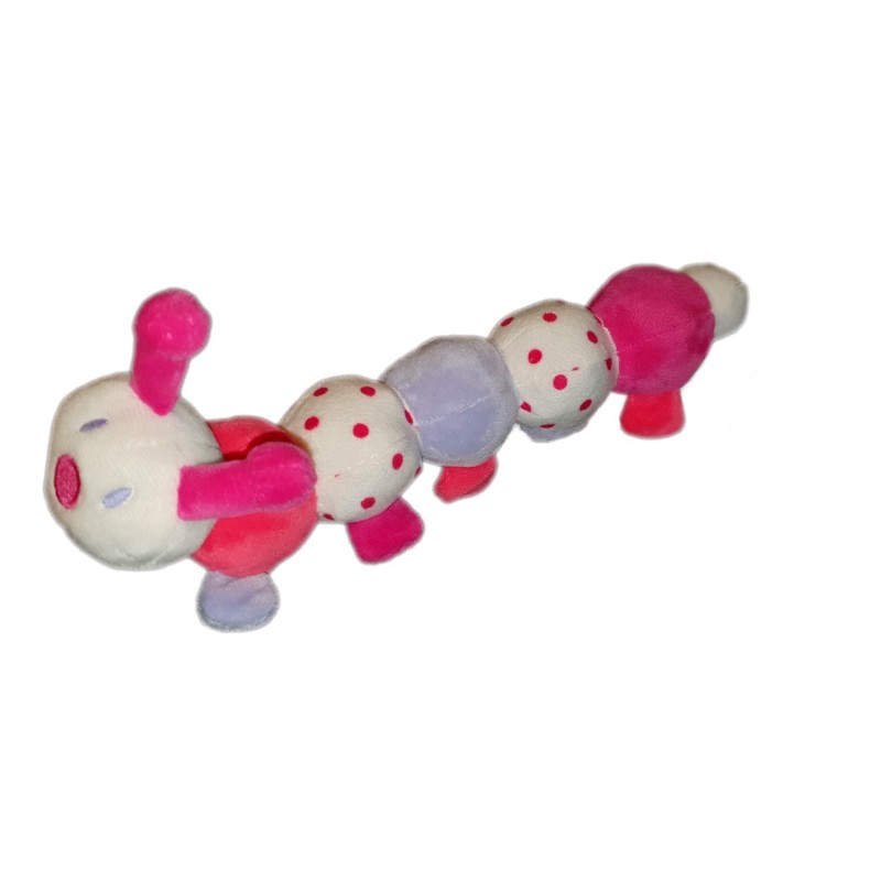 Peluche doudou chenille rose blanche pois Obaibi 28 cm (28165)