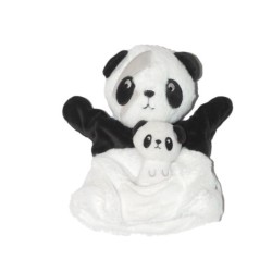 Doudou Marionnette Panda Simba Kiabi noire et blanche avec poche et bébé (27306)