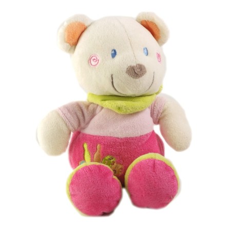 POMMETTE Doudou ours rose vert Quilles Cubes 25 cm (25841)