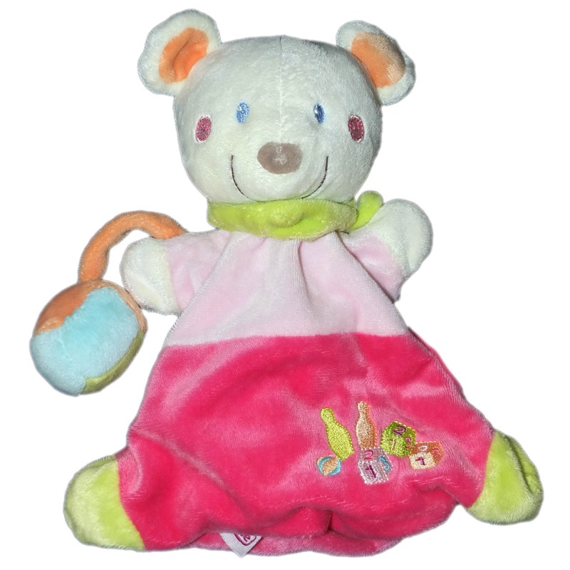 Doudou Marionnette OURS rose Quilles Dés - POMMETTE  (11705)