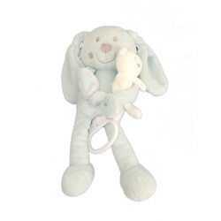 Doudou Peluche Musicale LAPIN bleu POMMETTE Ourson Ours blanc H 26 cm (6891)