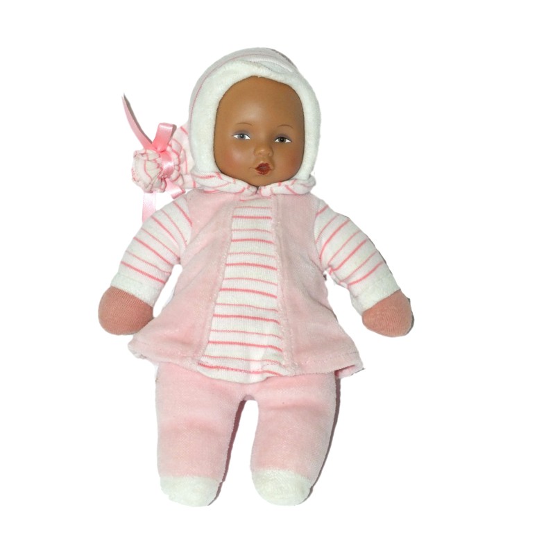 Petit poupon Gotz 22 cm Habits roses rayures esquimau metisse asiatique (27789)