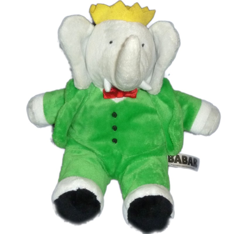 Peluche Doudou Elephant BABAR Lansay gris vert 26 cm (13565)