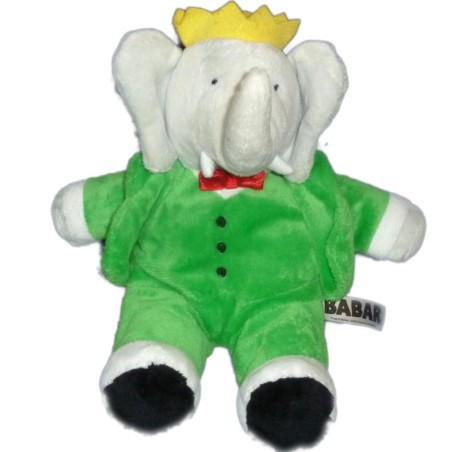 Peluche Doudou Elephant BABAR Lansay gris vert 26 cm (13565)