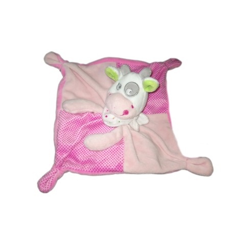 Doudou plat carré vache rose Mots d Enfants Leclerc (23381)