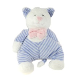 Doudou peluche chat rayures blanc bleu 30 cm Althans club (18381)