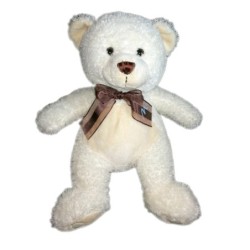 Peluche ours blanc Marionnaud Noeud marron 38 cm (18836)