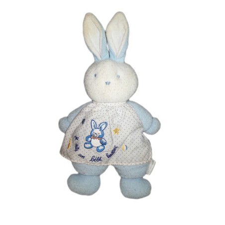Doudou Lapin bleu tablier blanc Je suis un Bebe (21266)