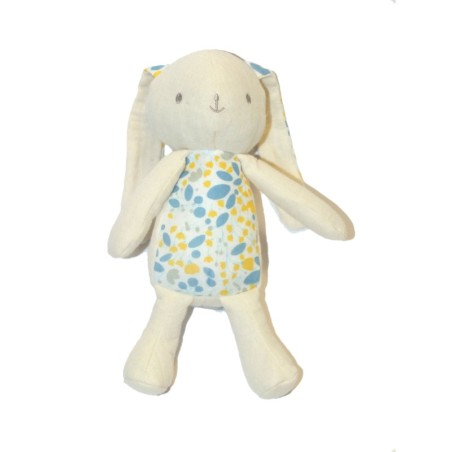 Klorane Doudou lapin tissu crème fleurs jaune bleu 22 cm (28067)