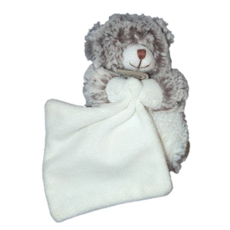 BABY NAT Doudou ours gris chiné Mouchoir blanc 15 cm BN749 Pantin Petit modèle Les flocons (14537)
