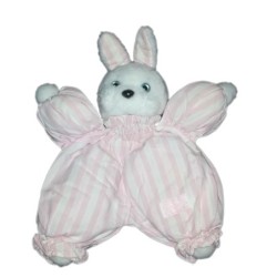 Doudou Lapin blanc rose tissu rayures 30 cm Tartine et Chocolat (21719)