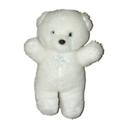 Peluche doudou Ours blanc rayures bleues 26 cm (24650)