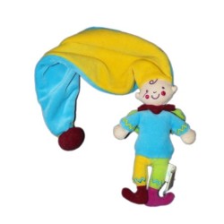 Doudou Lutin bleu jaune vert Dim Dam Doum Bébé Confort Katherine Roumanoff Long bonnet (13409)