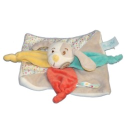Doudou plat chien gris Diablotin jaune rouge bleu Baby Nat' Pétales (13493)