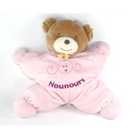 Peluche doudou Range Pyjama Cachette Ours rose 38 cm Nounours (23193)