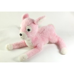 Ancienne peluche doudou Bambi Faon Biche rose blanc 30 cm Nounours Boulgom ? (22404)
