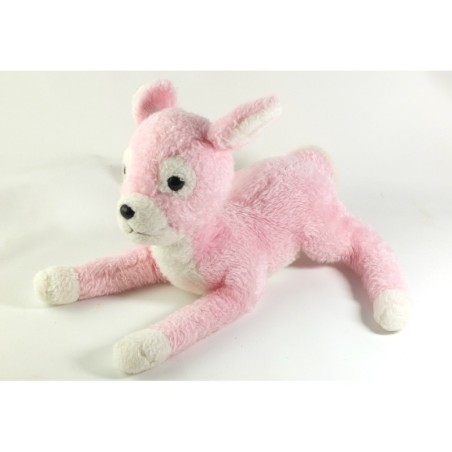 Ancienne peluche doudou Bambi Faon Biche rose blanc 30 cm Nounours Boulgom ? (22404)