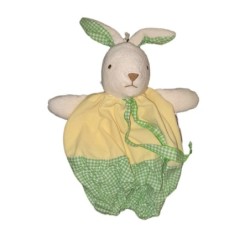 Doudou tissu Lapin blanc jaune Vert carreaux Ajena Sac Marionnette 40 cm (22248)