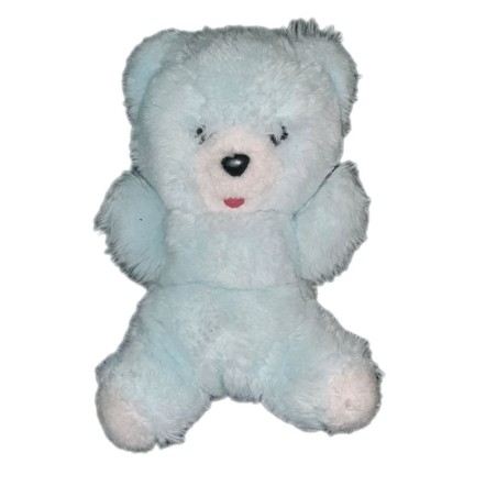 Ancienne peluche doudou Ours Nounours bleu 22 cm Style Boulgom (22367)